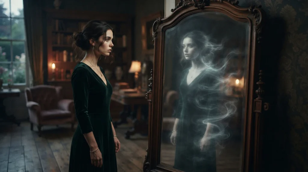 A ghostlike or translucent visual reflection.
