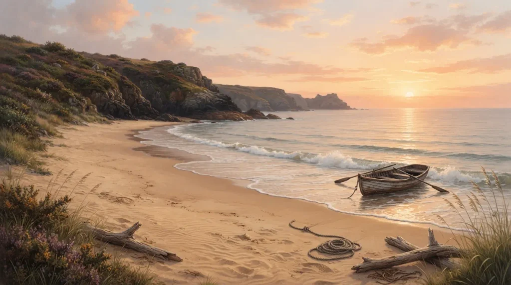 A poetic or old-fashioned term for a shore or beachfront.