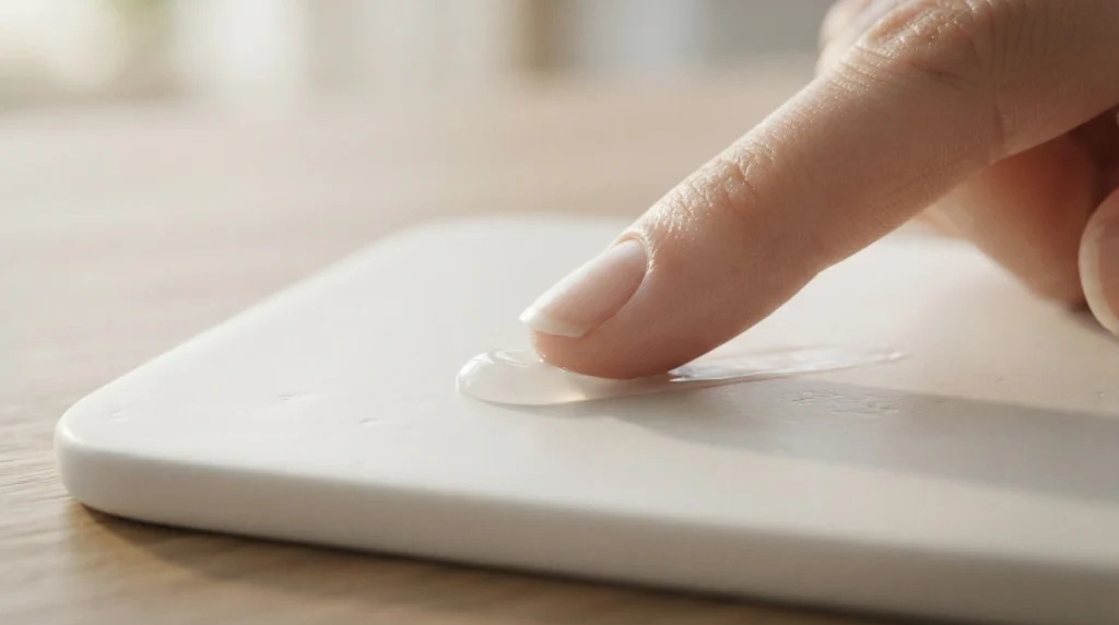 A small amount of a liquid or soft substance applied gently.