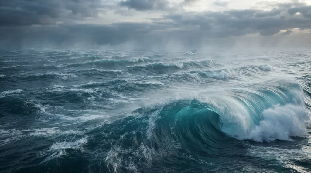  Long, unbroken waves or expanding masses that grow gradually larger in volume.