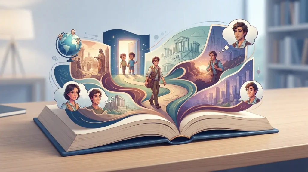 The insertion of background details within a story or explanation.